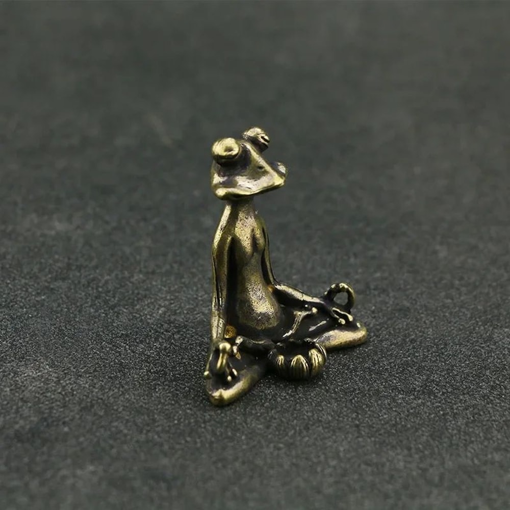 Vintage Brass Zen Frog Statue Buddhist Meditation Decor Incense Burner Tea Pet Sculpture 1