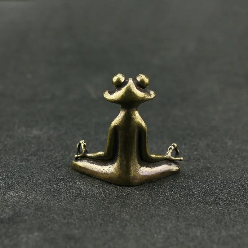 Vintage Brass Zen Frog Statue Buddhist Meditation Decor Incense Burner Tea Pet Sculpture 3