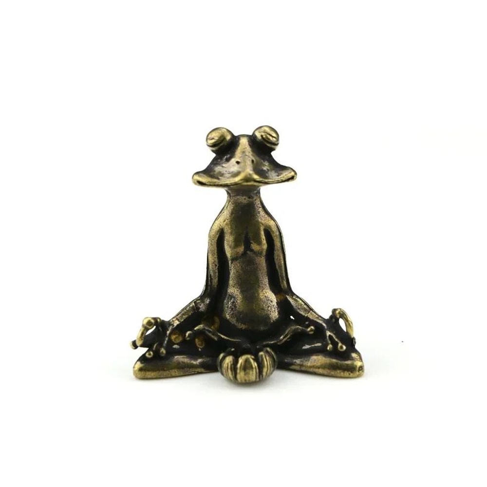 Vintage Brass Zen Frog Statue Buddhist Meditation Decor Incense Burner Tea Pet Sculpture 4