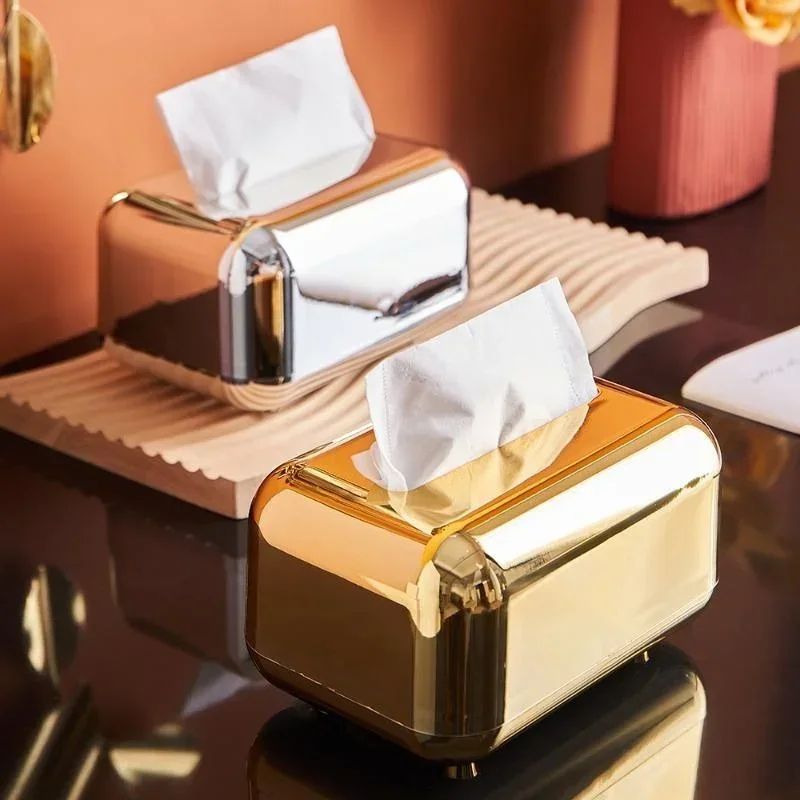 Luxury Golden Tissue Box Holder Elegant Decorative Desktop Tissue Organizer 1