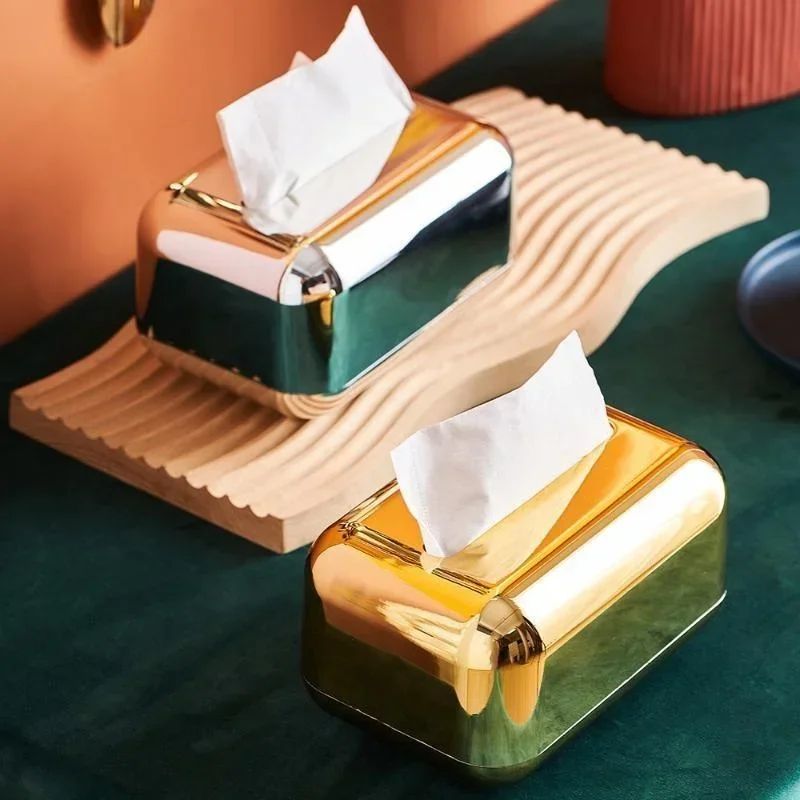 Luxury Golden Tissue Box Holder Elegant Decorative Desktop Tissue Organizer 2