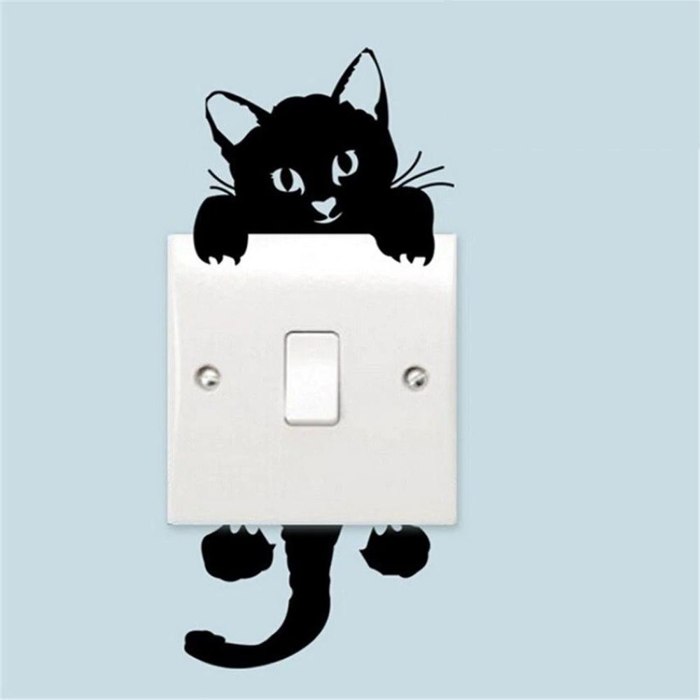 Cute Black Cat Wall Stickers For Light Switch DIY Home Decor Set 1