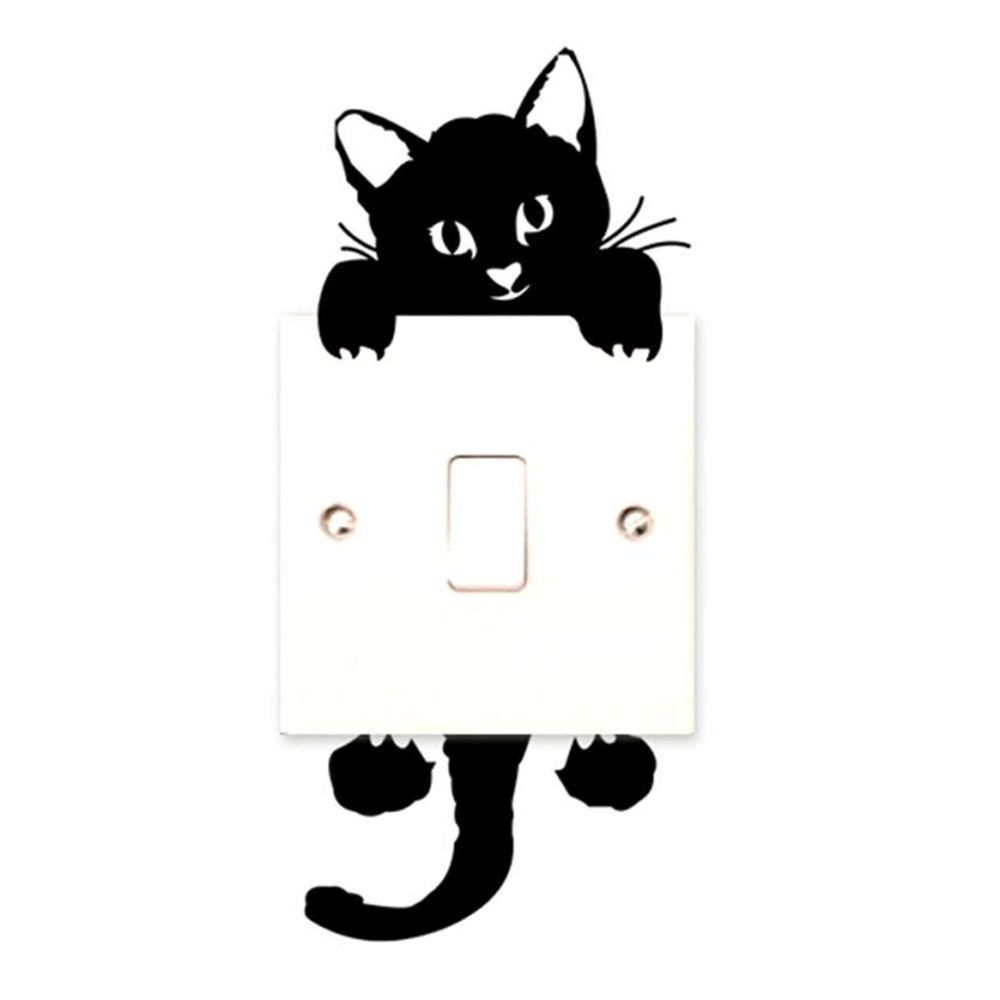 Cute Black Cat Wall Stickers For Light Switch DIY Home Decor Set 2