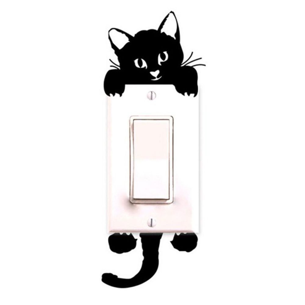 Cute Black Cat Wall Stickers For Light Switch DIY Home Decor Set 3