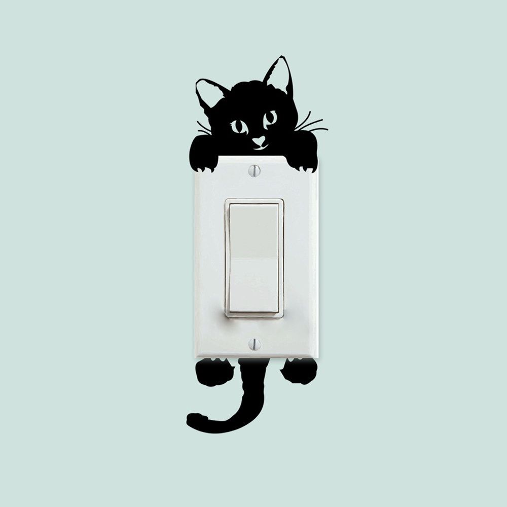 Cute Black Cat Wall Stickers For Light Switch DIY Home Decor Set 4