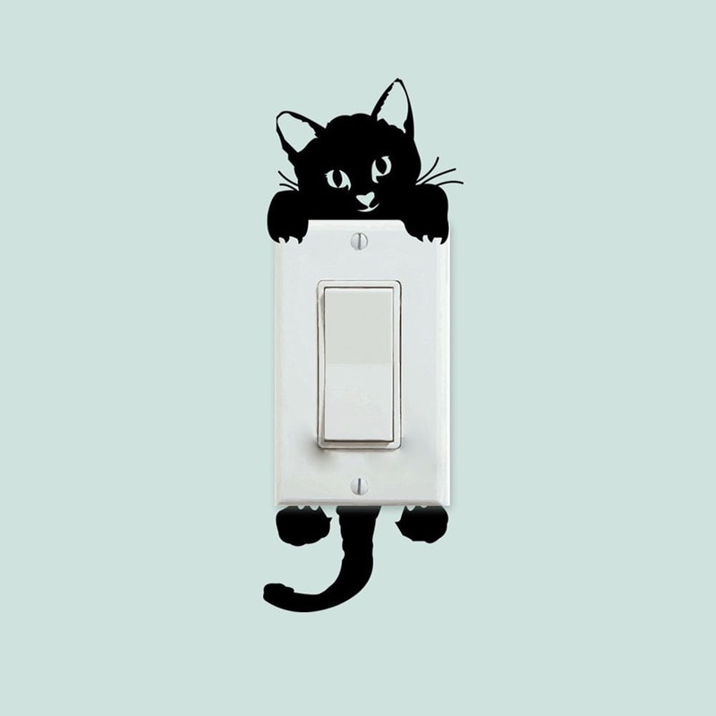 Cute Black Cat Wall Stickers For Light Switch DIY Home Decor Set 4