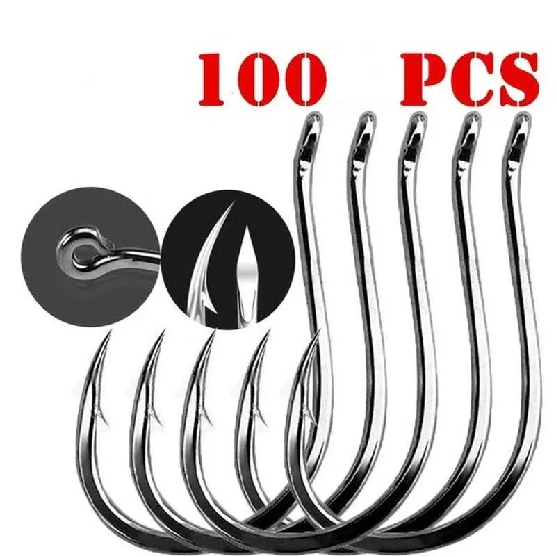 High Carbon Steel Fishing Hooks Set Barbed Circle Hooks 100pcs 0