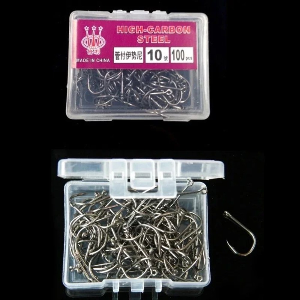 High Carbon Steel Fishing Hooks Set Barbed Circle Hooks 100pcs 2