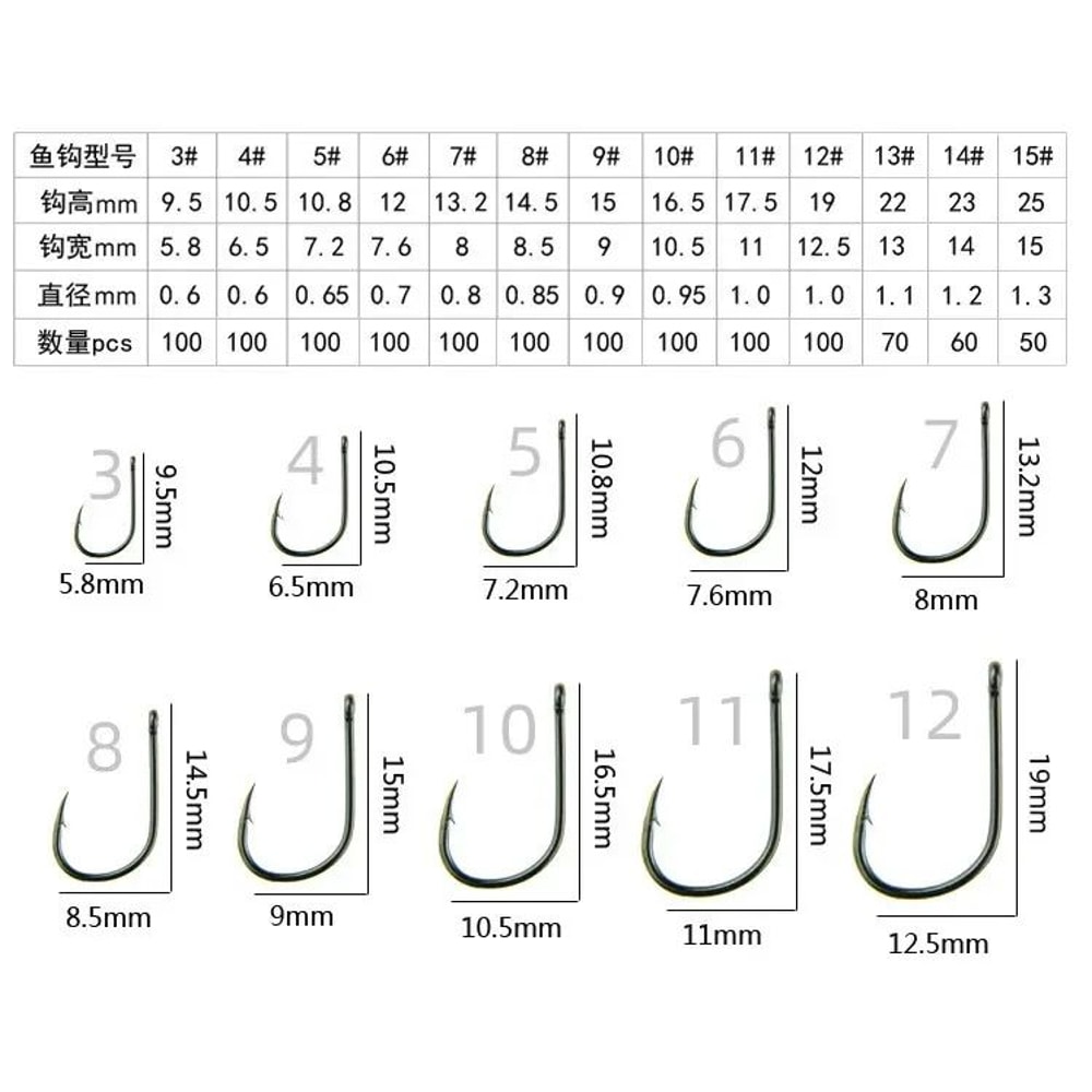 High Carbon Steel Fishing Hooks Set Barbed Circle Hooks 100pcs 4