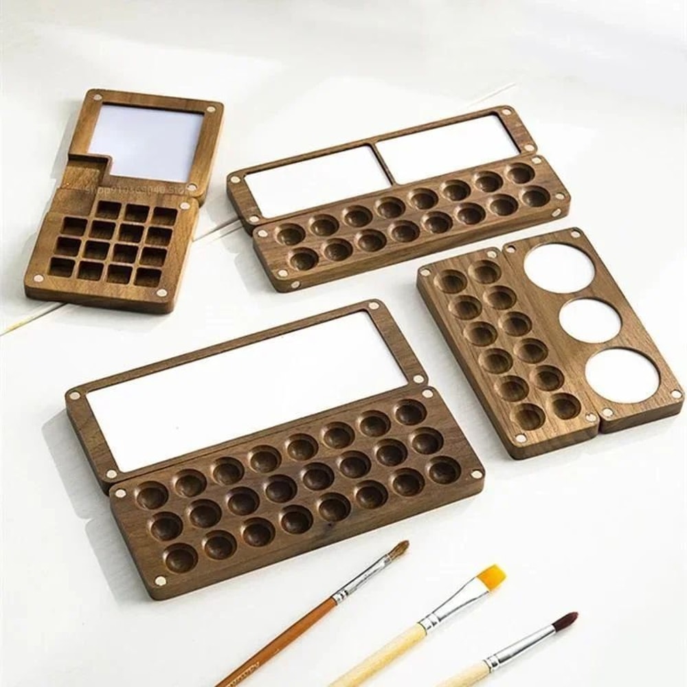 Portable Wooden Watercolor Paint Box Magnetic Travel Palette 1