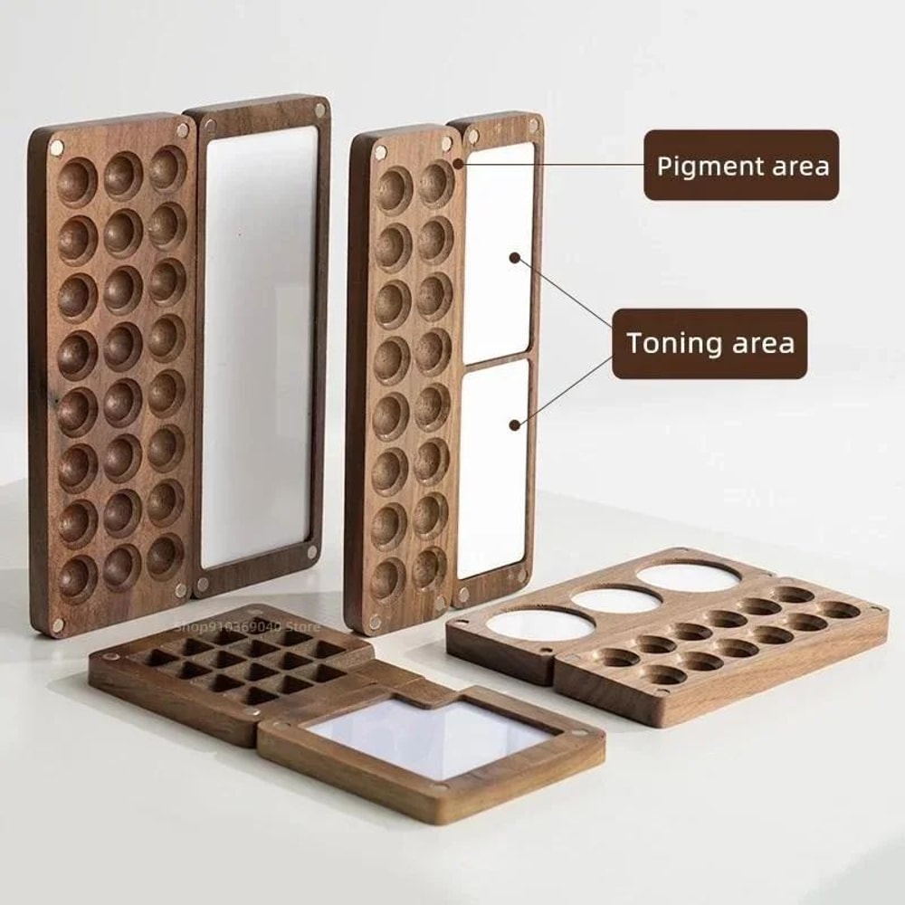 Portable Wooden Watercolor Paint Box Magnetic Travel Palette 2