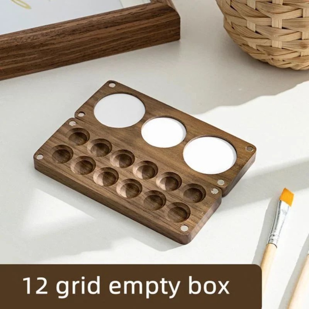 Portable Wooden Watercolor Paint Box Magnetic Travel Palette 6