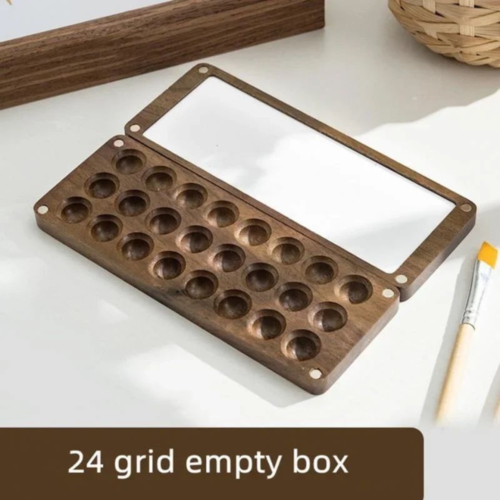 Portable Wooden Watercolor Paint Box Magnetic Travel Palette 9