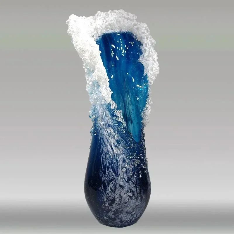 Coastal Ocean Wave Resin Vase Blue Decorative Home Decor Tabletop Centerpiece 0