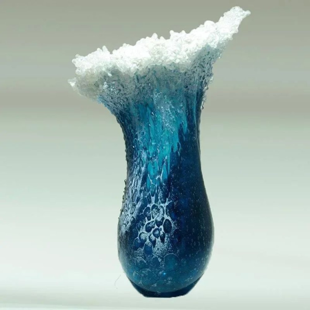 Coastal Ocean Wave Resin Vase Blue Decorative Home Decor Tabletop Centerpiece 2