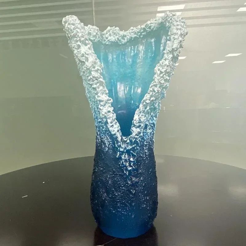 Coastal Ocean Wave Resin Vase Blue Decorative Home Decor Tabletop Centerpiece 3