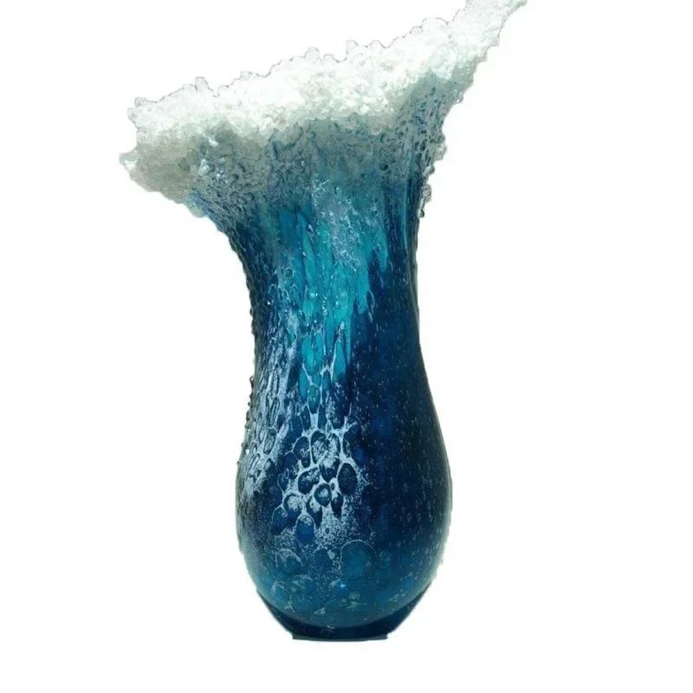 Coastal Ocean Wave Resin Vase Blue Decorative Home Decor Tabletop Centerpiece 4
