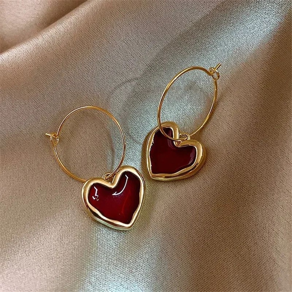 Velvet Wine Red Heart Earrings Elegant Heart Shaped Earrings For Women 1