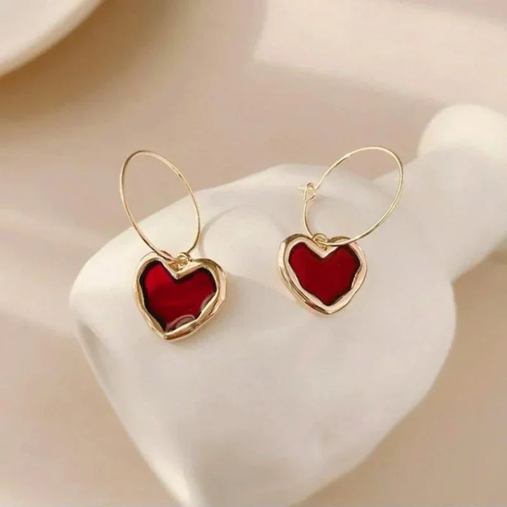 Velvet Wine Red Heart Earrings Elegant Heart Shaped Earrings For Women 2