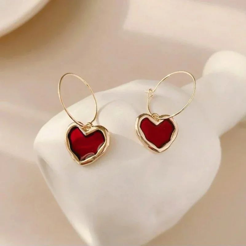 Velvet Wine Red Heart Earrings Elegant Heart Shaped Earrings For Women 2