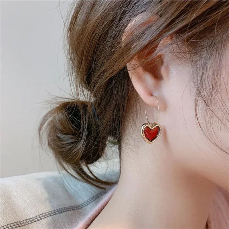 Velvet Wine Red Heart Earrings Elegant Heart Shaped Earrings For Women 5