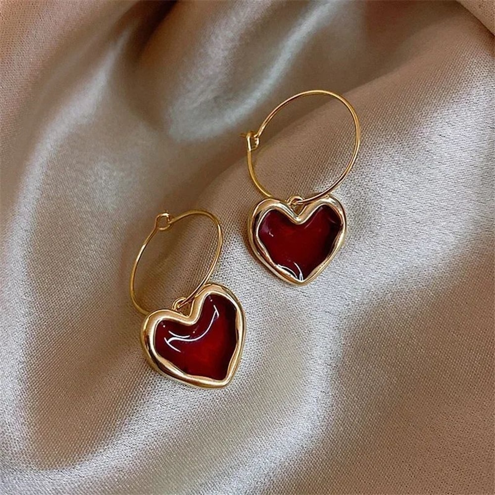 Velvet Wine Red Heart Earrings Elegant Heart Shaped Earrings For Women 6