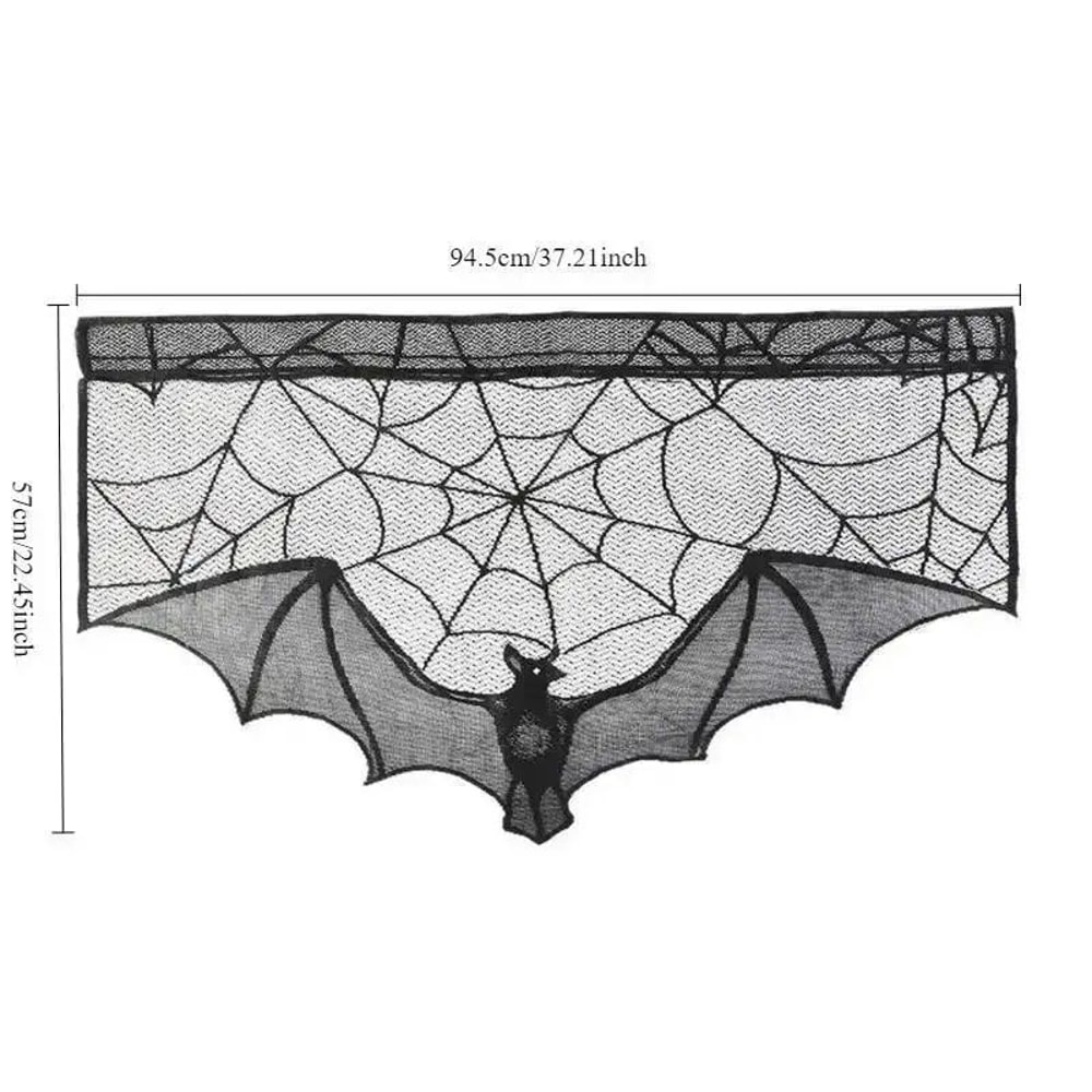 Gothic Bat Lace Halloween Curtain Spooky Halloween Lace Curtain For Tables Windows Fireplace 4