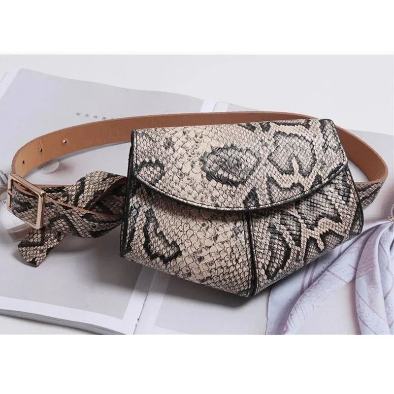 Chic Snakeskin Waist Saddle Bag Trendy Women Waist Bag With Belt Design 7