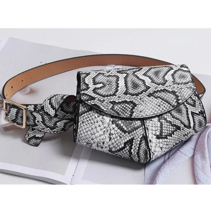 Chic Snakeskin Waist Saddle Bag Trendy Women Waist Bag With Belt Design 10