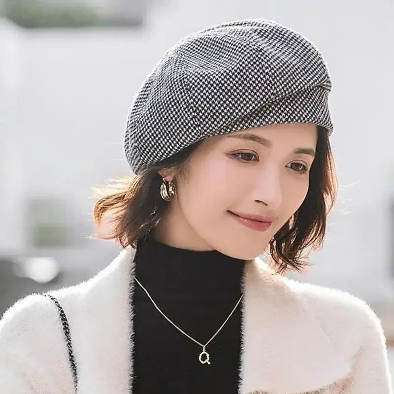 Classic Houndstooth Beret Chic Women Beret Hat In KoreanInspired British Style 6