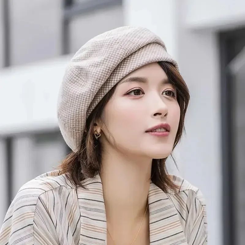 Classic Houndstooth Beret Chic Women Beret Hat In KoreanInspired British Style 7