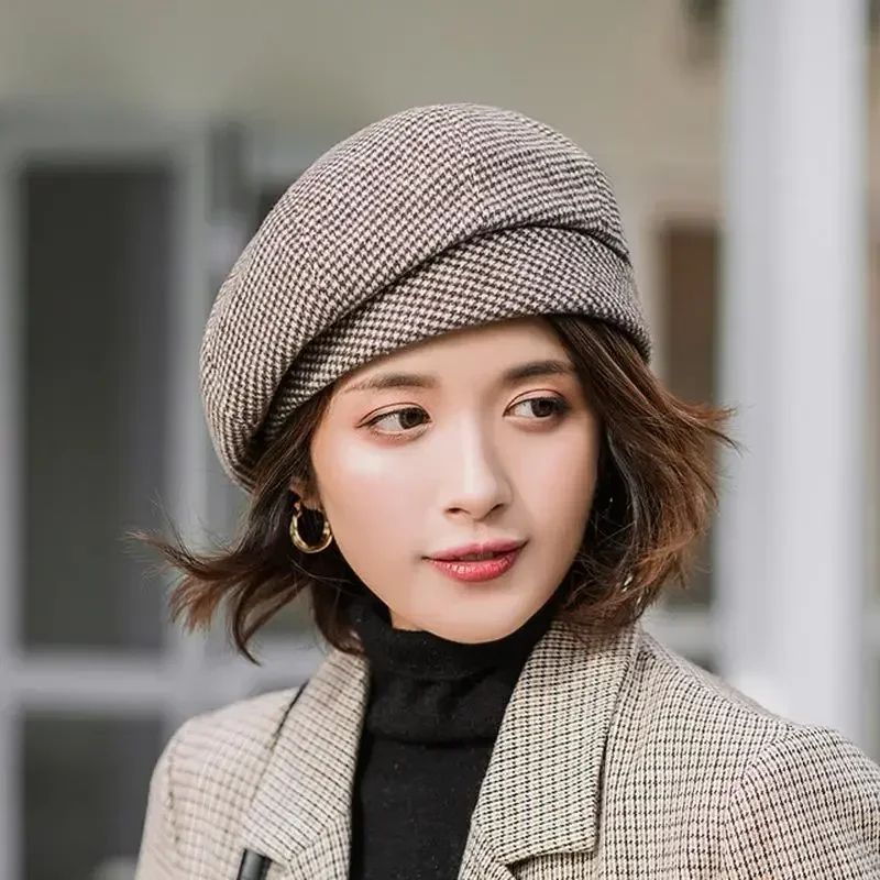 Classic Houndstooth Beret Chic Women Beret Hat In KoreanInspired British Style 8