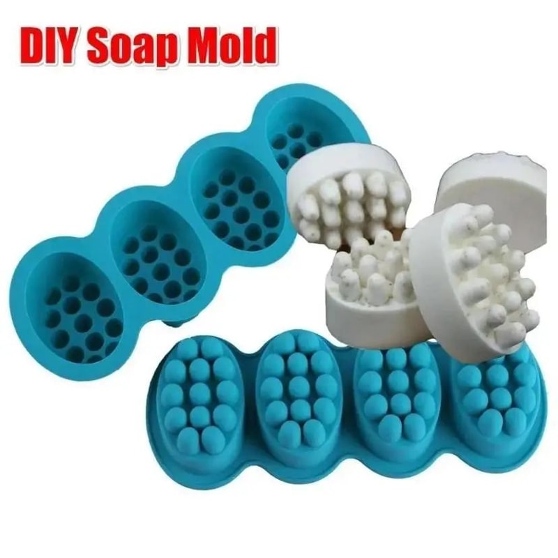 FlexForm 4Cavity Massage Soap Mold Oval Silicone Soap Mold For DIY Crafts Chocolate Resin 2