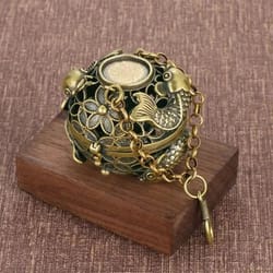 aurasphere brass incense burner with lid – ornate round incense cone holder for home decor