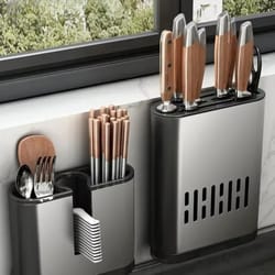 drynest wall mounted chopstick holder with drain tray – space aluminum utensil storage rack