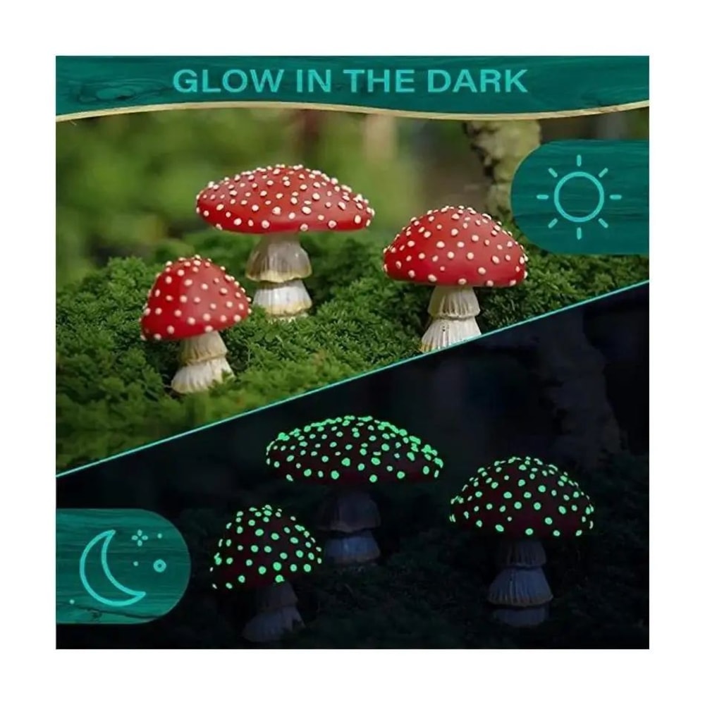 GlowShroom 3Piece Mini Mushroom Garden Decor GlowintheDark Fairy Garden Miniatures 0