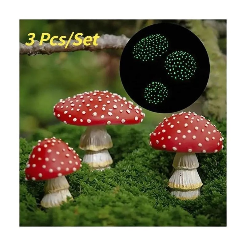 GlowShroom 3Piece Mini Mushroom Garden Decor GlowintheDark Fairy Garden Miniatures 4