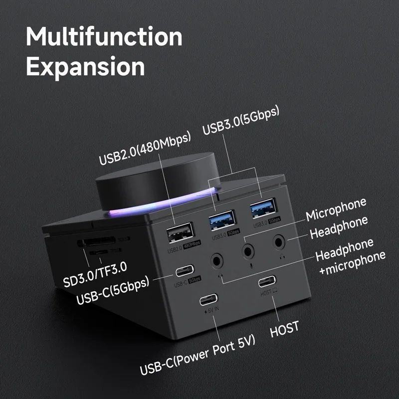 Hagibis ProControl USB C Hub With Volume Knob 25G TypeC Docking Station With Shortcut Buttons 1