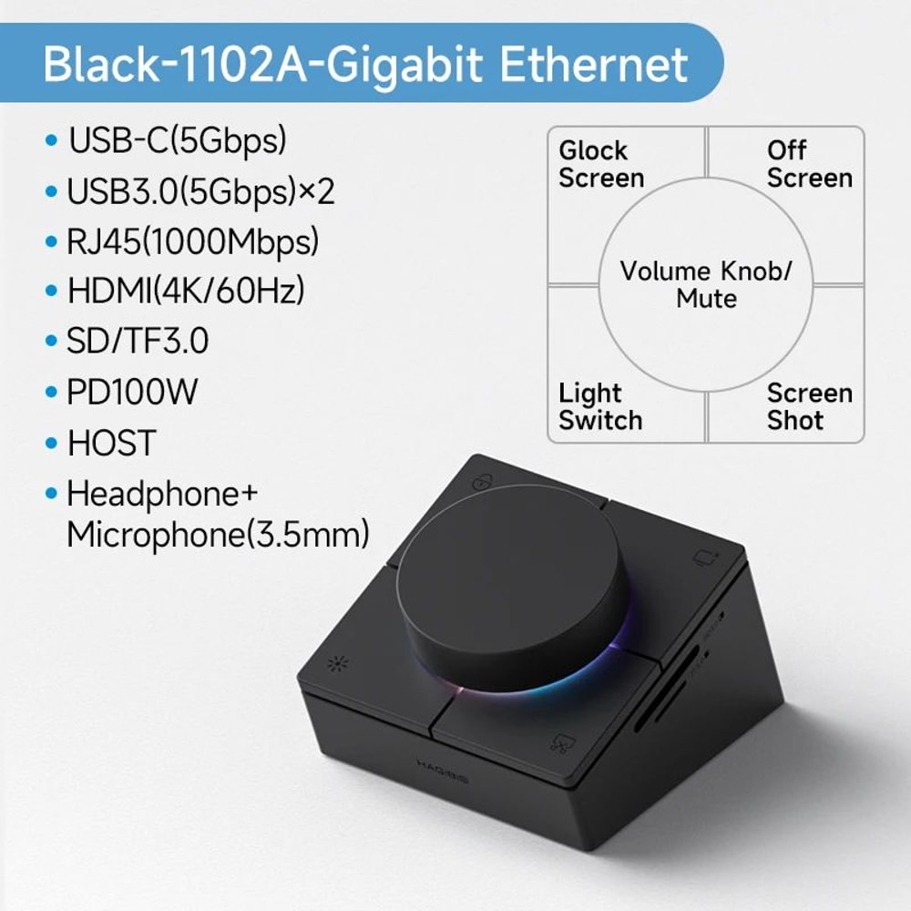 Hagibis ProControl USB C Hub With Volume Knob 25G TypeC Docking Station With Shortcut Buttons 4
