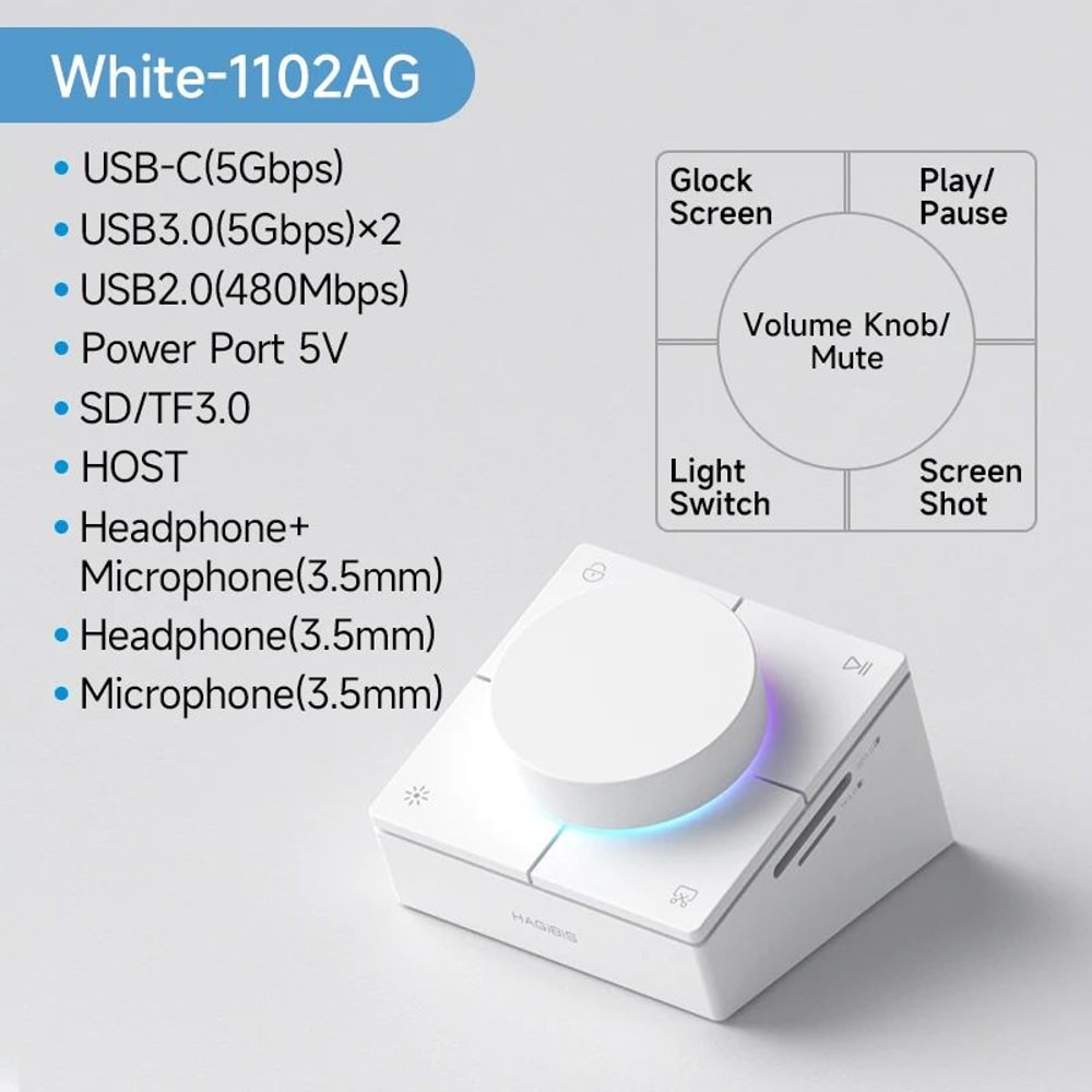Hagibis ProControl USB C Hub With Volume Knob 25G TypeC Docking Station With Shortcut Buttons 7