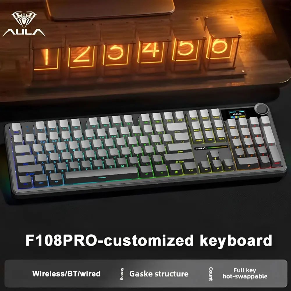 AULA F108 Pro TriMode Wireless Mechanical Keyboard RGB Gaming Keyboard With TFT Smart Display Con 1