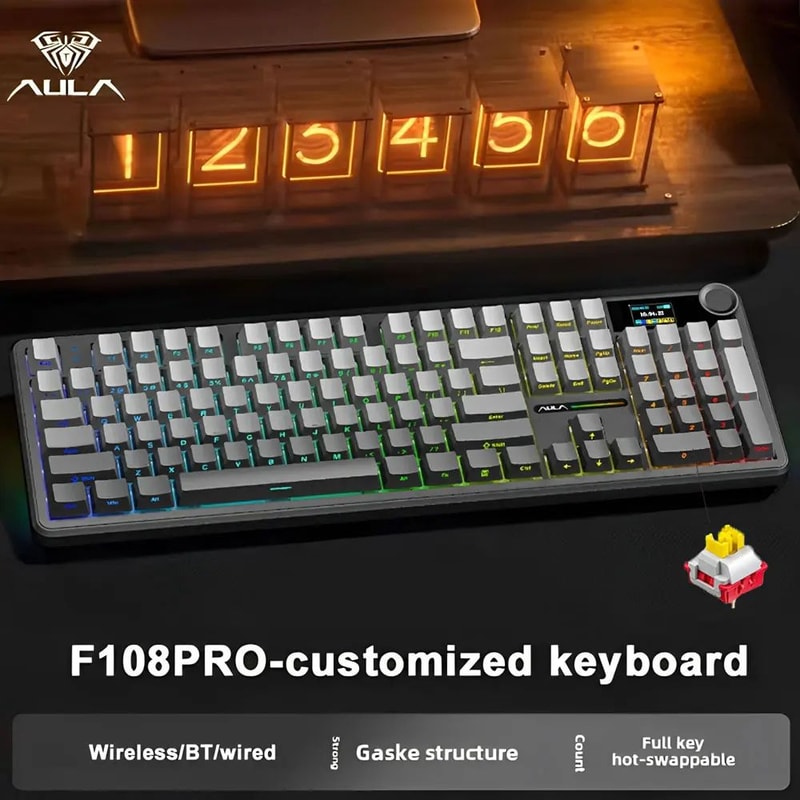 AULA F108 Pro TriMode Wireless Mechanical Keyboard RGB Gaming Keyboard With TFT Smart Display Con 6