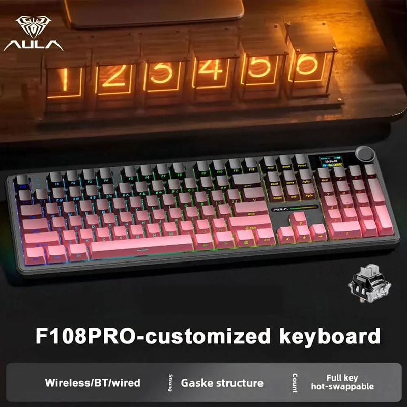 AULA F108 Pro TriMode Wireless Mechanical Keyboard RGB Gaming Keyboard With TFT Smart Display Con 8