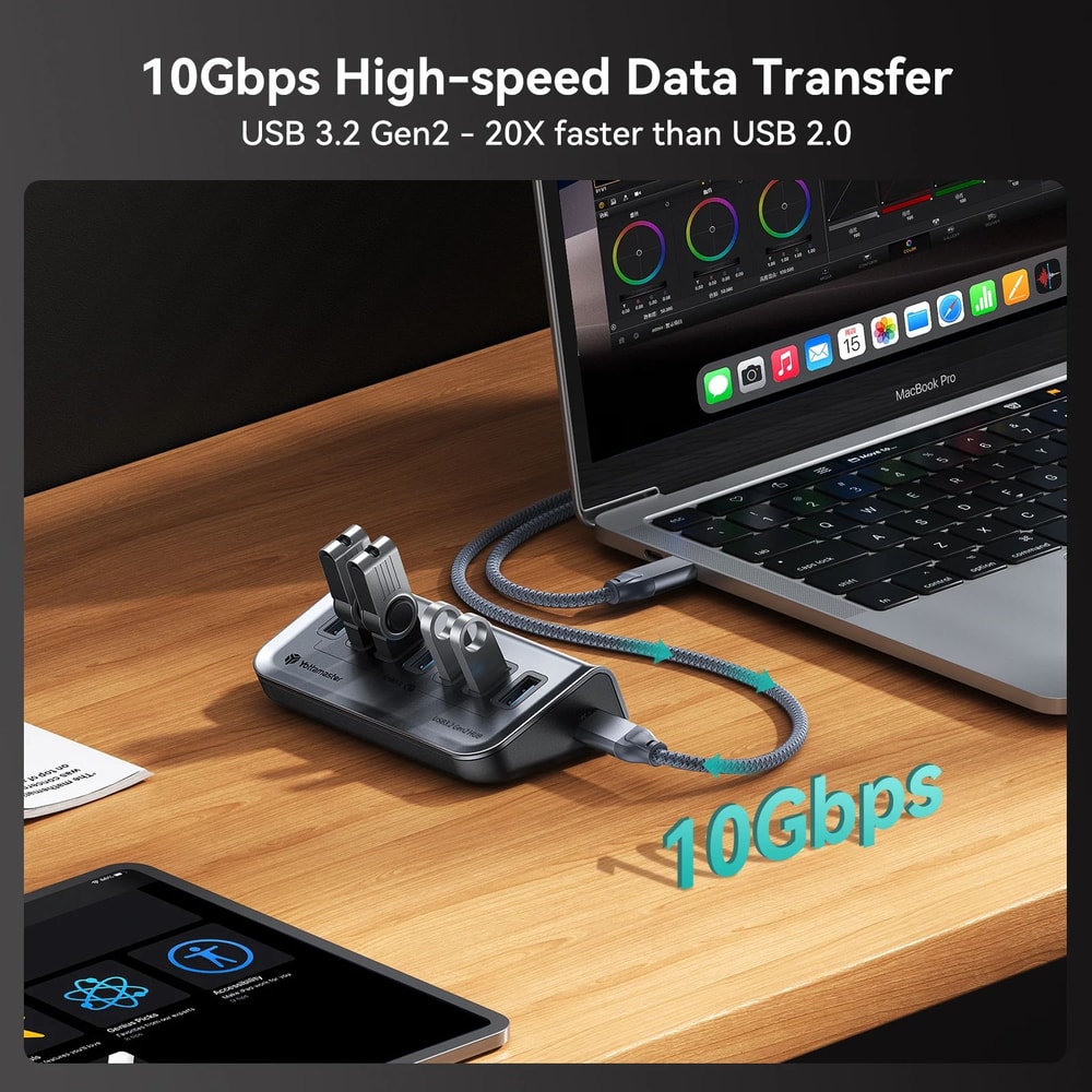 Yottamaster 7Port USBC 32 Hub Powered 10Gbps USB Data Hub With 5V3A Adapter 1