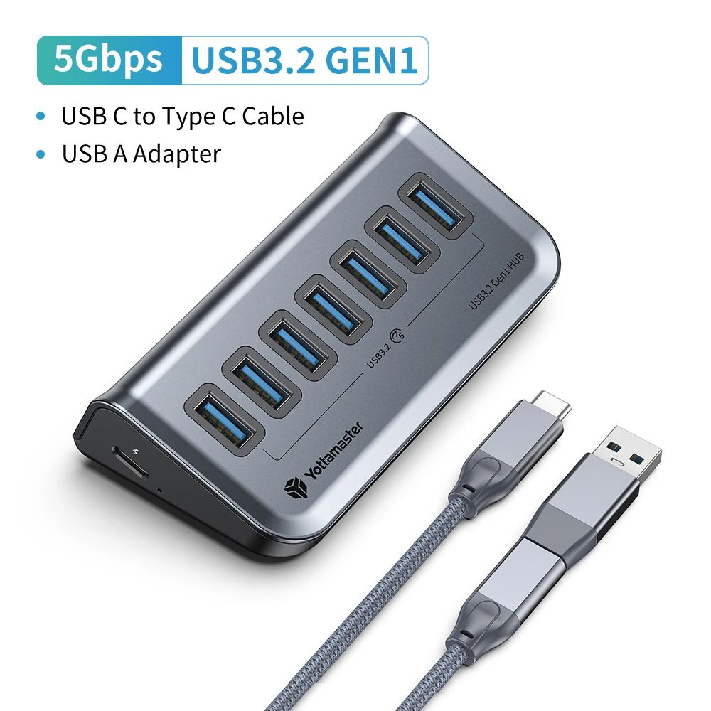 Yottamaster 7Port USBC 32 Hub Powered 10Gbps USB Data Hub With 5V3A Adapter 6
