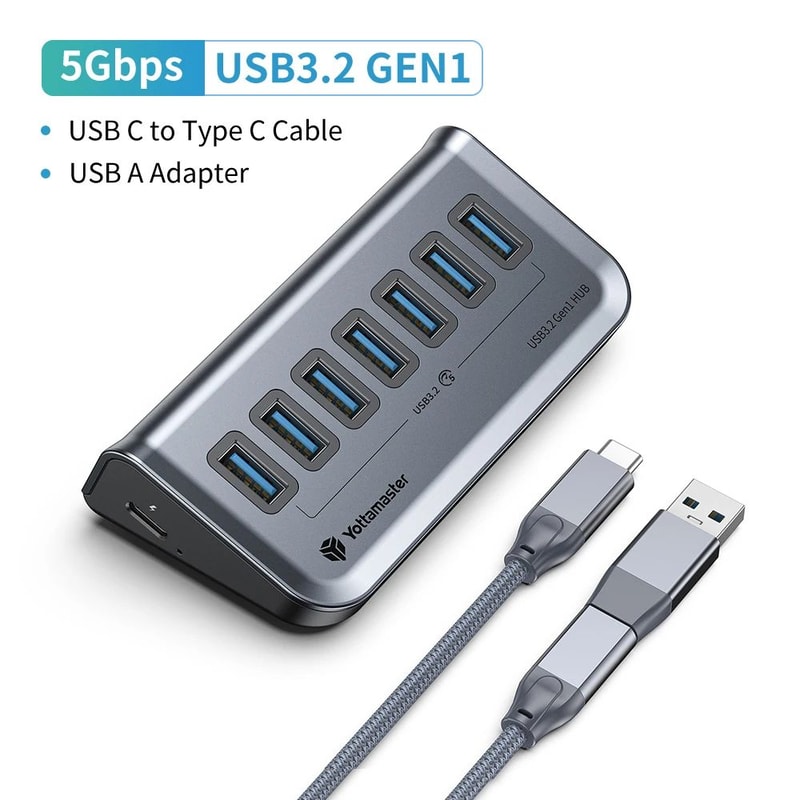 Yottamaster 7Port USBC 32 Hub Powered 10Gbps USB Data Hub With 5V3A Adapter 6