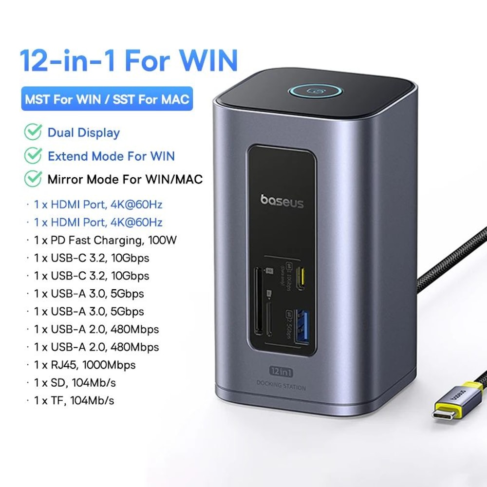 Baseus Elite 11in1 USB C Hub For MacBook 4K 60Hz Triple Display Docking Station With HDMI MST 7