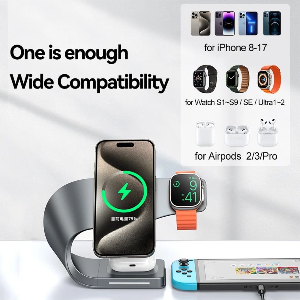 4in1 Magnetic Wireless Charging Station 15W Fast Charger Stand For IPhone AirPods Apple Watch 2