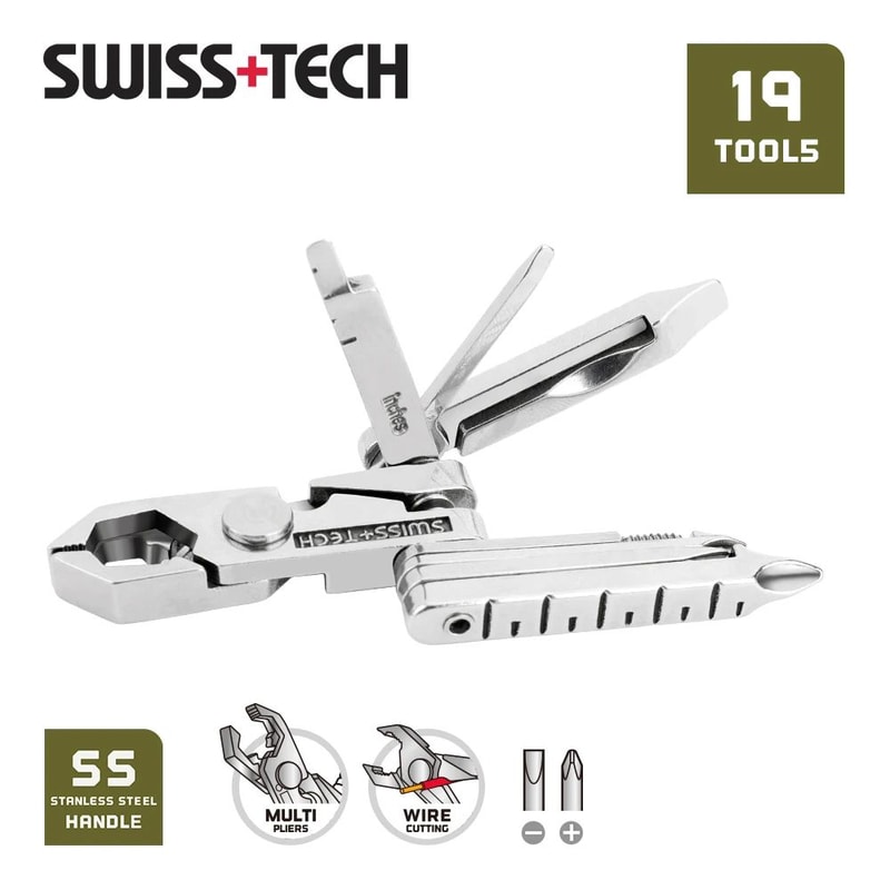 SWISS TECH 19in1 Multitool Pliers Compact EDC Pocket Tool For Camping Cycling Everyday Repairs 0