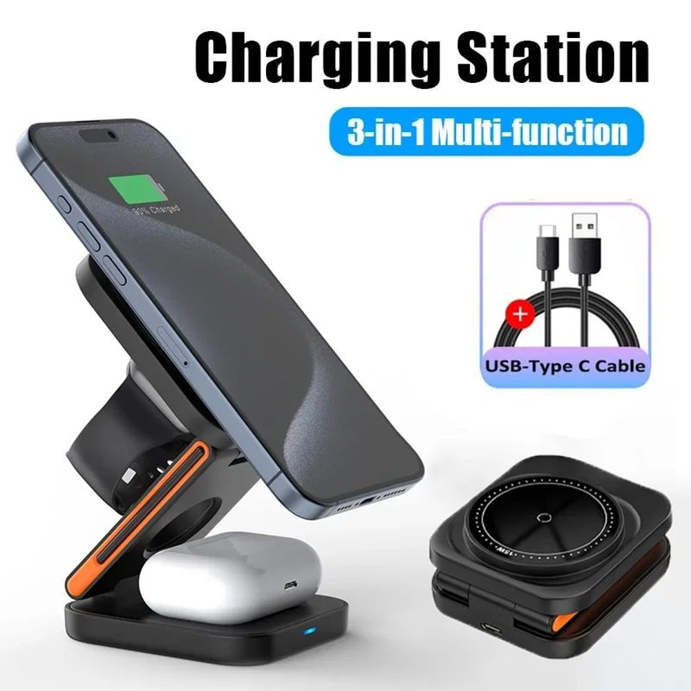 30W Foldable 3 In 1 Wireless Charging Station Magnetic Fast Charger For IPhone Apple Watch AirPod 1